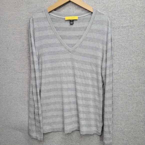 ST JOHN METALLIC SILVER V NECK TOP, SIZE L - Picture 2 of 8